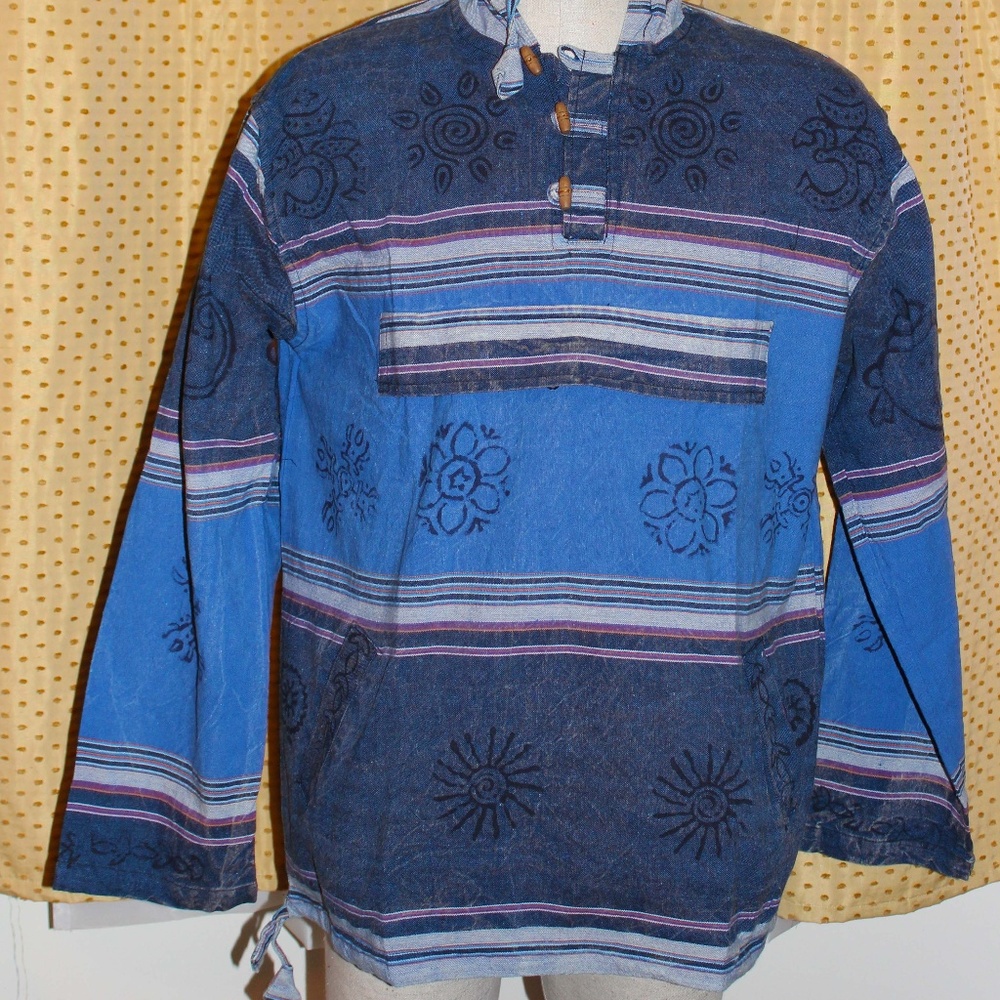 Om  Cotton Block Print Hoodie tunic unisex